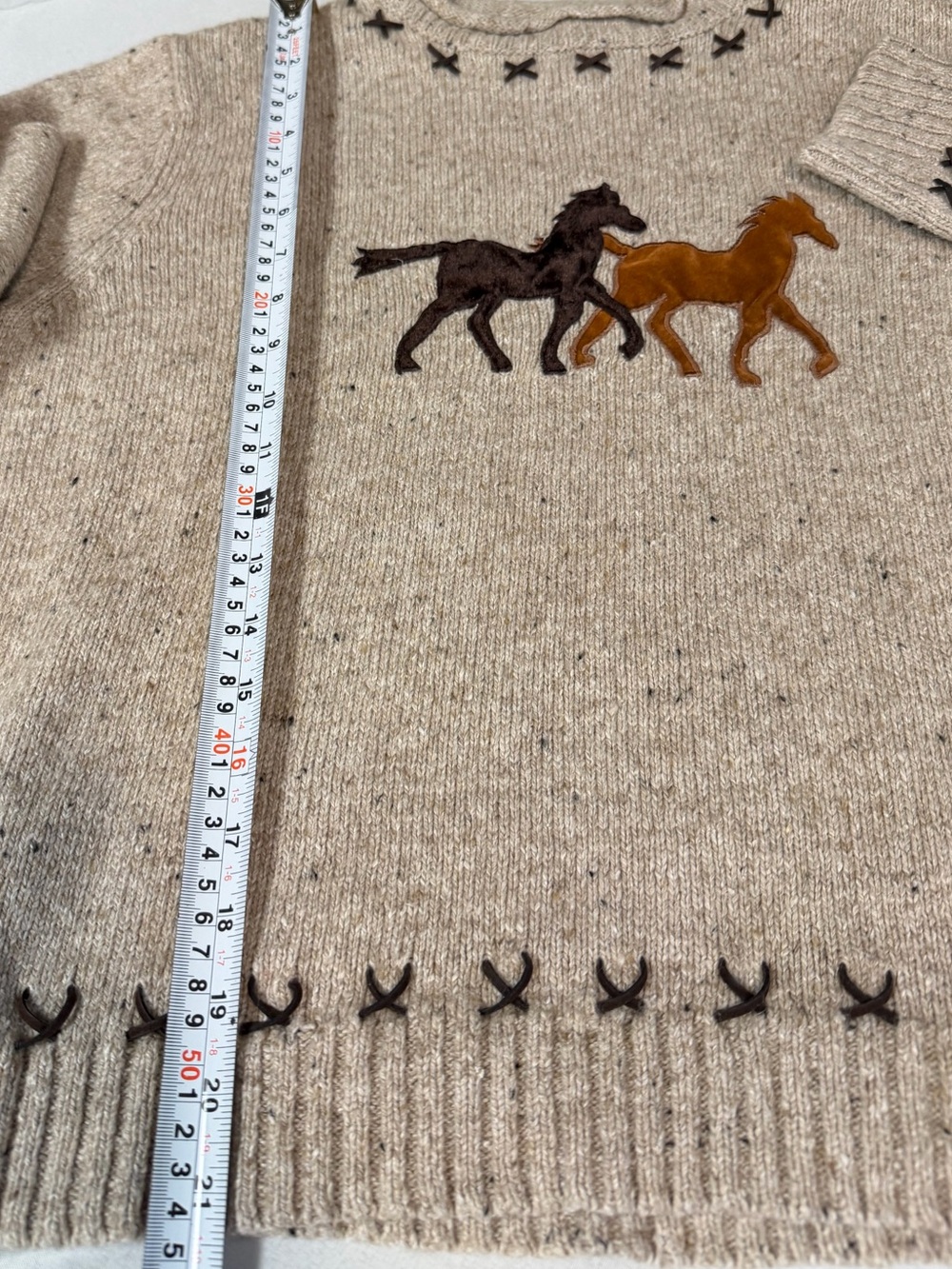 breckenridge Equestrian Beige Crewneck Sweater Grandmacore Western Size Medium - Picture 6 of 6